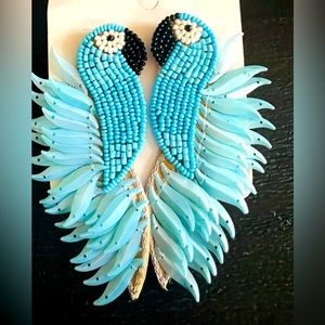 Beaded Turquoise Parrot Earrings for pierced ears